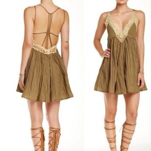 Olive Green Crochet Trim Free People Mini Dress